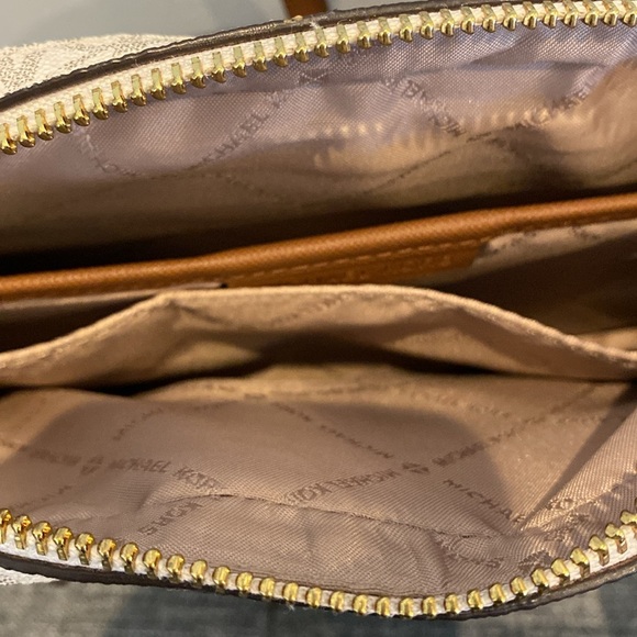Michael Kors Crossbody Bag Signature MK Logo with Brown Leather Trim - Picture 5 of 10